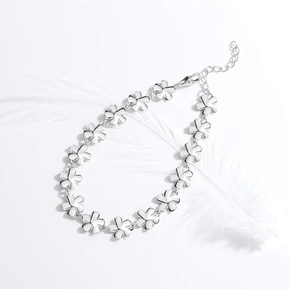 Daisy Flower Bracelet White Laser Engraved 925 Sterling Silver CZ Adjustable Chain 6.5"+1.5" Extender - Image 4