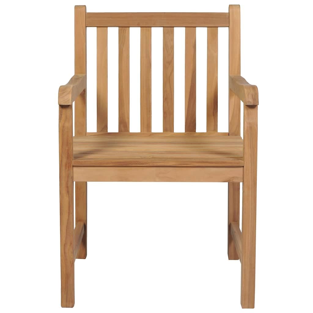 Zestaw 4 krzeseł ogrodowych z drewna tekowego z czerwonymi poduszkami, rustykalny design, wytrzymałe siedziska do 110 kg.