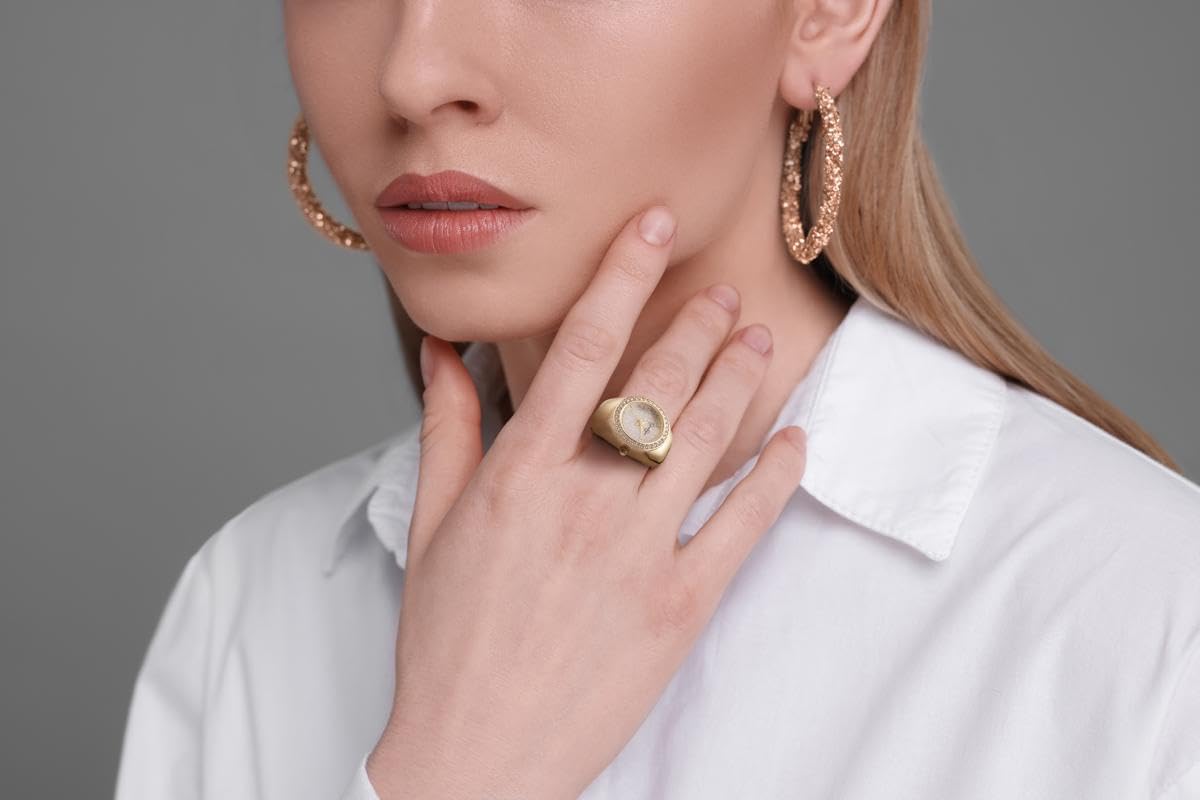 Jessica Simpson Women's Rose Gold Adjustable Ring Watch – Crystal Bezel, Quartz Analog Mini Dial, Stretch Band Fashion Jewelry Accessory - Image 4