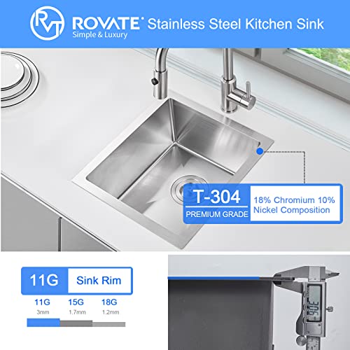 Bar Sink, Rovate 13 X 15 Inch Undermount Bar Or Kitchen Sink, Handmade Single Bowl T-304 Stainless Steel Small Bar Sink #TOP6
