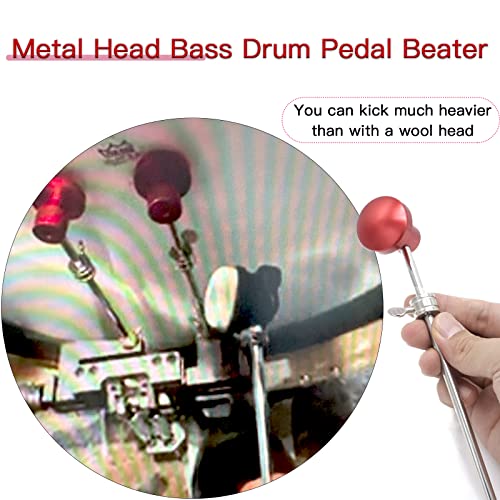 Cheerock 2pcs Red Metal Head Bass Drum Pedal Beater, Kick Drum Foot Pedal Beater, Aluminum Alloy Hammer Head Drum Percussion Accessories for Bass Jazz Drum - Thumbnail 3