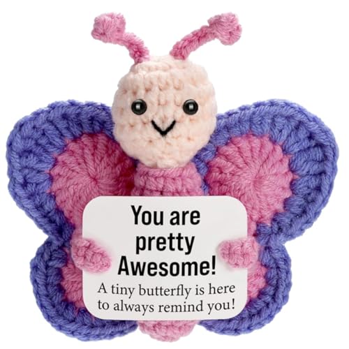 MINGBOLIN Emotional Support Crochet Butterfly Positive Crochet Animals Emotional Support Gift Positive Crochet Butterfly with Card Butterfly Gifts for Women Get Well Soon Gifts (Powder blue2)