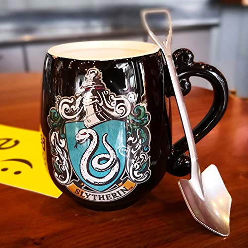 JIANYIJIA Harry Potter Water Cup Creative Magic Anime Coffee Ceramic Cup Taza de dibujos animados Give Friends Gifts-Taza de cerámica negra + cuchara de pala de ingeniero