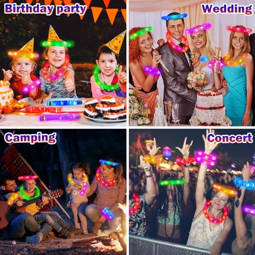 Image of Glow Sticks Party Favors Supplies 18-72 PCS, Camping Essentials for Kids | Light Up Pop Tubes Necklace ＆ Bracelets Accessories for Summer, Halloween Goodie Treat Gift Bag Stuffers for Birthday Wedding