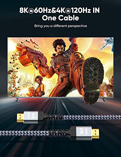 Image of Highwings 8K HDMI Cable 2.1 2-Pack 1FT, Slim 48Gbps High Speed HDMI Braided Cord-4K@120Hz 144Hz 8K@60Hz, HDCP 2.2&2.3, Dynamic HDR,eARC,DTS:X,RTX 3090,Dolby Compatible with Roku TV /HDTV /PS5 /Blu-ray