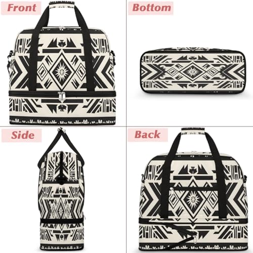 Travel Duffel Bags Aztec Pattern Foldable Weekender Bags for Women with Shoes Compartment Waterproof & Tear Resistant Carry on Overnight Luggage Duffel Bag Shoulder Sports Tote Bag3
