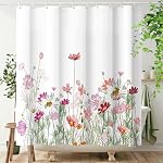Floral Garden Cosmos Ensemble de Rideaux de douche, Rideau de salle de bains de fleurs 72 x 72 Inch Rideau Douche avec 12 Crochets