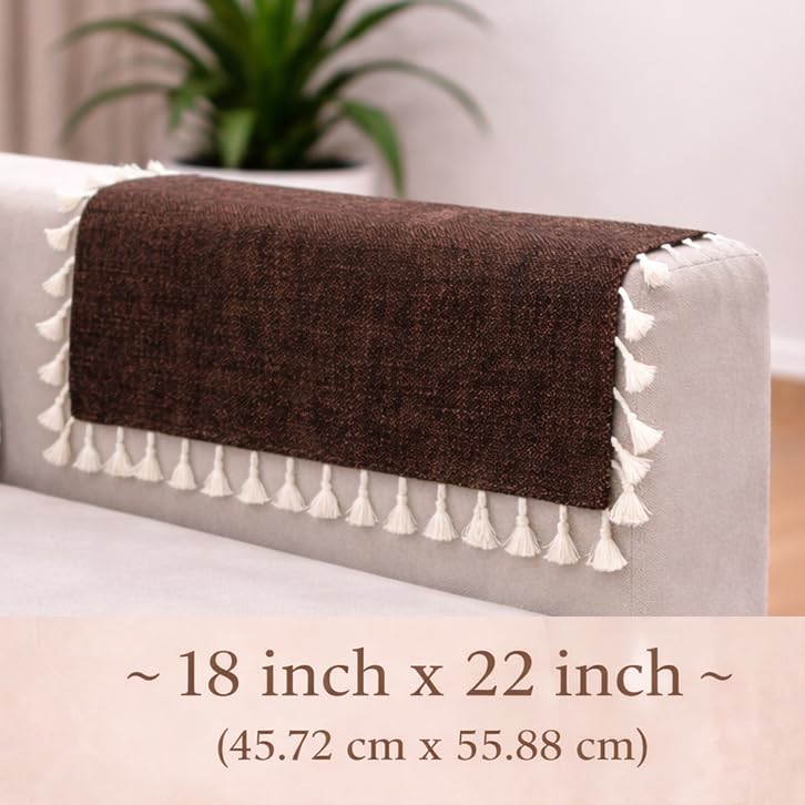 Image of STITCHNEST Premium Woven Fabric Sofa Arm Cover with Tassels | Elegant Hand Rest Protector | Durable & Stylish | 18 x 22 Inches