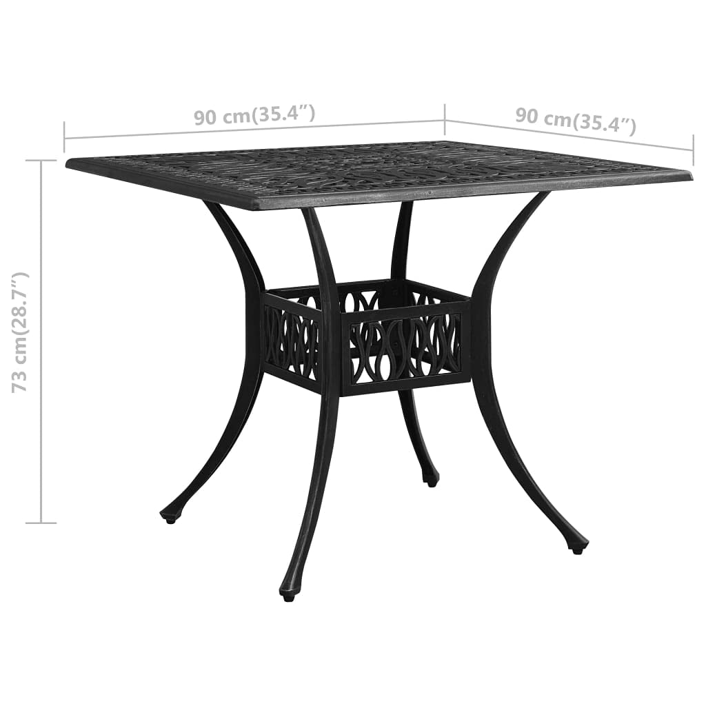 Générique Czarny okrągły stół ogrodowy 90x90x73 cm Odlew aluminiowy z otworem na parasol do użytku na zewnątrz