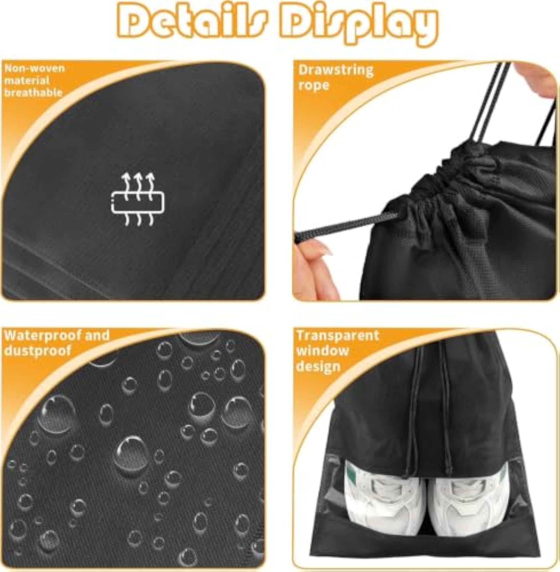 Shoe Bags for Storage, Reusable Drawstring Organizer