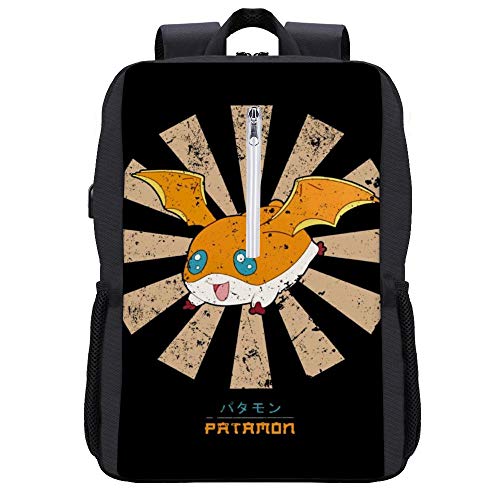 Patamon Retro Japonés Dig imon Mochila Daypack Bookbag Laptop School con puerto de carga
