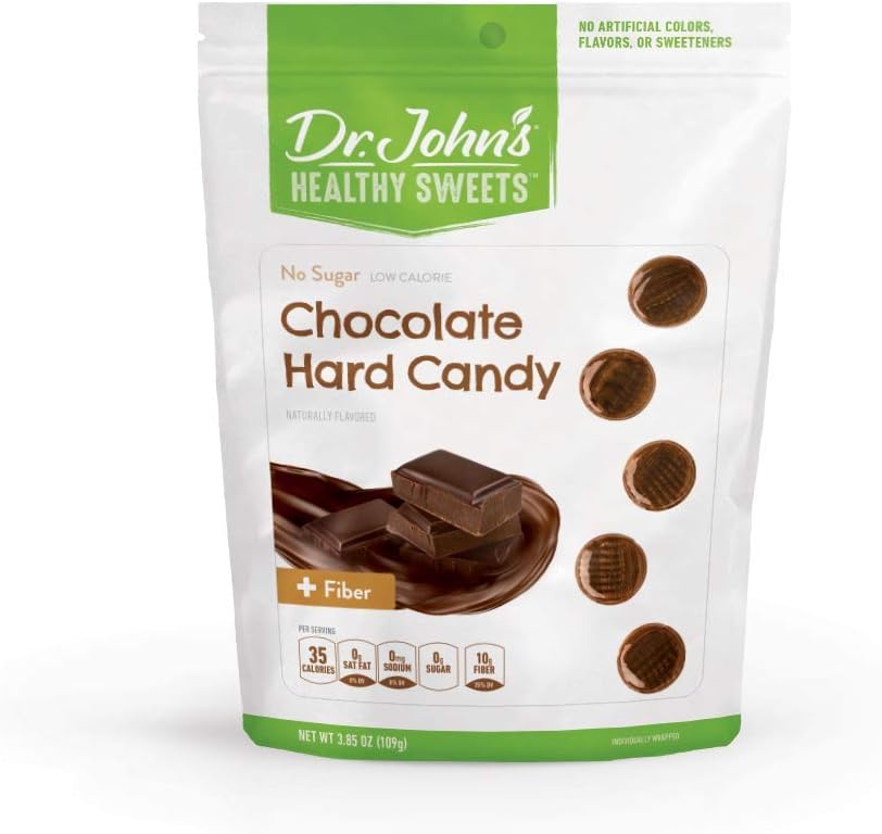 Dr. John’s Sugar Free Candy, Healthy Hard Candy with Zero Sugar, Low Calorie Snacks, Keto Friendly, Vegan, Gluten Free, Chocolate Flavor, 24 Count, 3.84 OZ