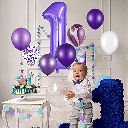Image of TONIFUL 40 Inch Purple Large Numbers Balloon 0-9 Birthday Party Decor,Foil Mylar Big Number Balloon Digital 1 for Birthday Party,Wedding, Bridal Shower Engagement Photo Shoot, Anniversary