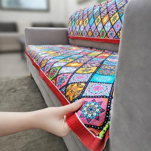 Image of Homerz Premium 'Surya Series' Sofa Cover | Stylish Sofa Protector | Net Fabric | Anti-Stain & Washable Slip Cover Exact Size Antislip (mn3, 5 (3+1+1) Seater, Seat Cover with Backrest)