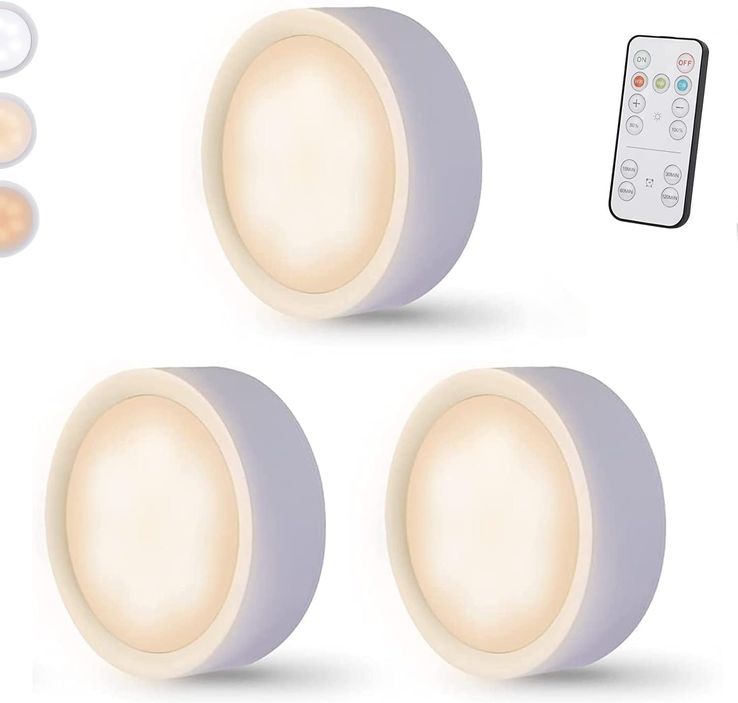 Yohiioyo Wireless Under Cabinet Lights LED Puck Lights 3Color 3Pack
