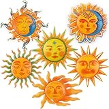 Maitys Sun Face Metal Wall Art - 6 Pcs Waterproof Rustproof Hanging Sculpture for Indoor Outdoor Decor, Living Room, Bedroom, Home Garden, Yard, Fence