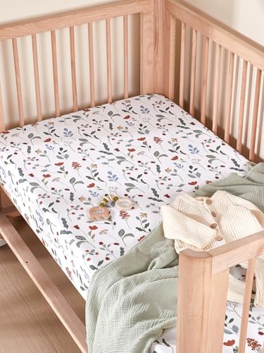Image of TILLYOU Baby Crib Sheets for Boys Girls, Super Soft Toddler Bed Sheets, 2 Pack Sheets for Standard Crib Mattress 28x52in, Forest Floral