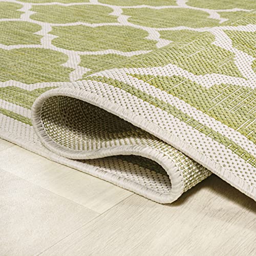 Image of JONATHAN Y Moroccan Trellis Indoor Outdoor Area Rug 8X10 Green /Cream, Trebol Textured Weave for Backyard, Patio, Porch, Easy-Cleaning, High Traffic, Pet-Friendly, Non-Shedding (SMB109G-8)