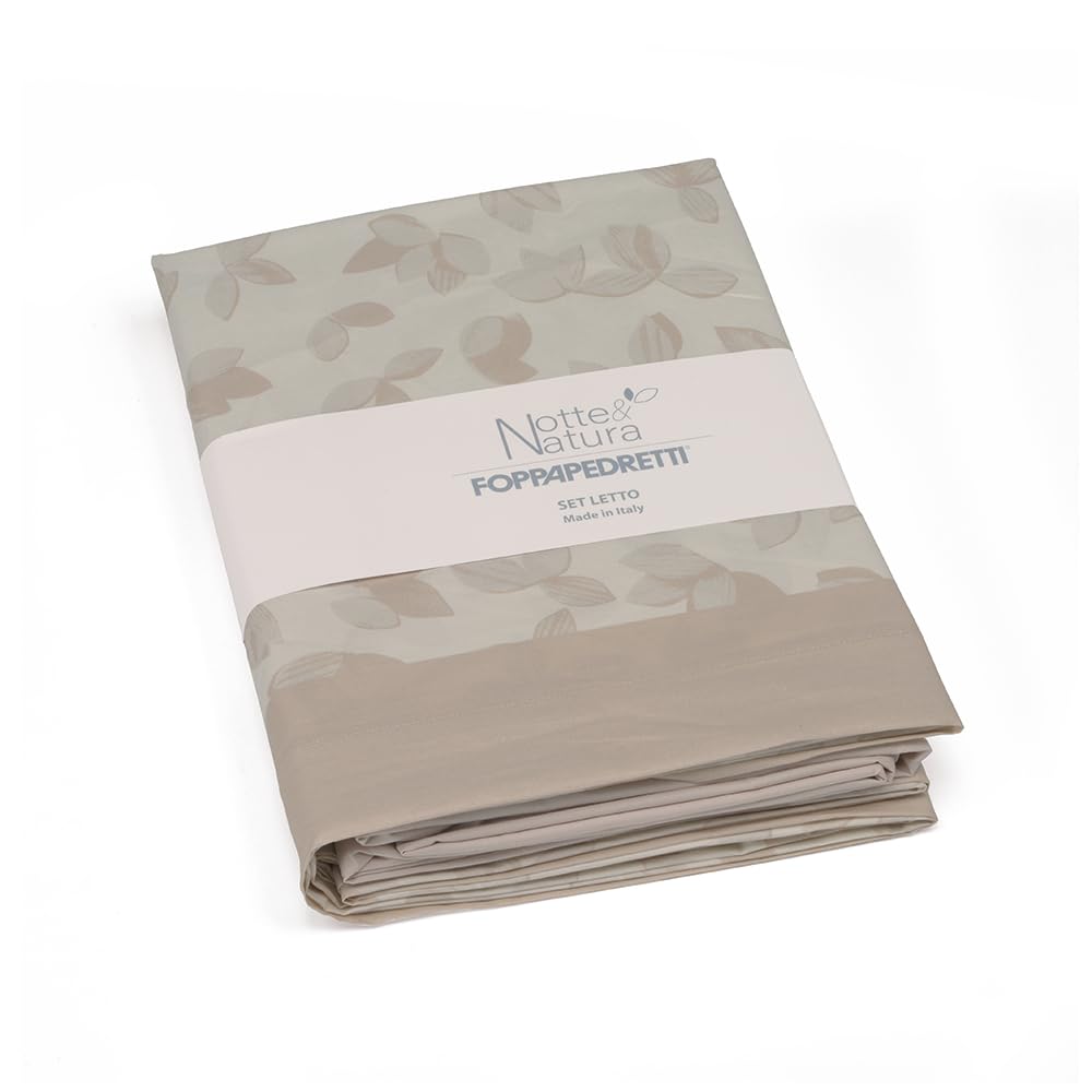 Foppapedretti Notte & Nature Bed Linen Set, Single Bed, Flat Sheet, Corner Sheet and Pillowcase; Sand Leaves 100% Cotton, Made in Italy - Image 4