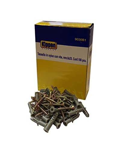 Kippen 9030B1 - Confezione da 100 Tasselli in Nylon con Viti. Misura 6x25 mm.