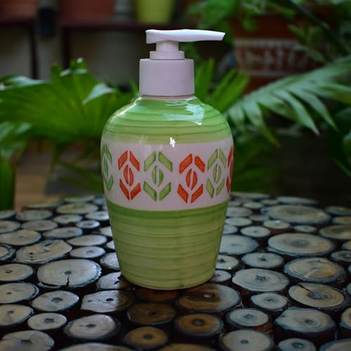 Image of Ceramic Liquid Soap Dispenser, 300 ml, Drab Green | Refillable Pump Bottle for Hand Wash, Lotion, Shampoo & Kitchen Use, 2 Pieces