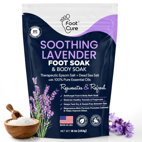 FOOT CURE Soothing Lavender Foot Spa with Epsom Salt Bath Soak – Pedicure Foot Soak Tub & Feet Massager Spa – Relaxing Scrubber & Dead Skin Remover – Ionic Foot Bath Detox for Feet Care (Pack of 1)