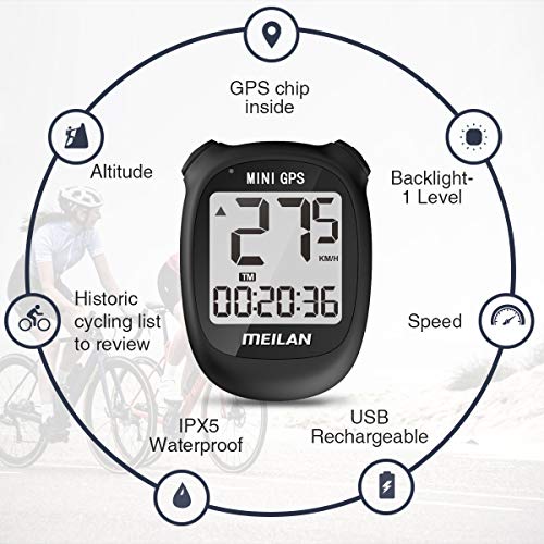 MEILAN M3 Mini GPS Bike Computer Wireless Cycling Computer Bicycle Speedometer and Odometer Waterproof Cycle Computer Bicycle Computer for Road Bicycle MTB Bicycle Black