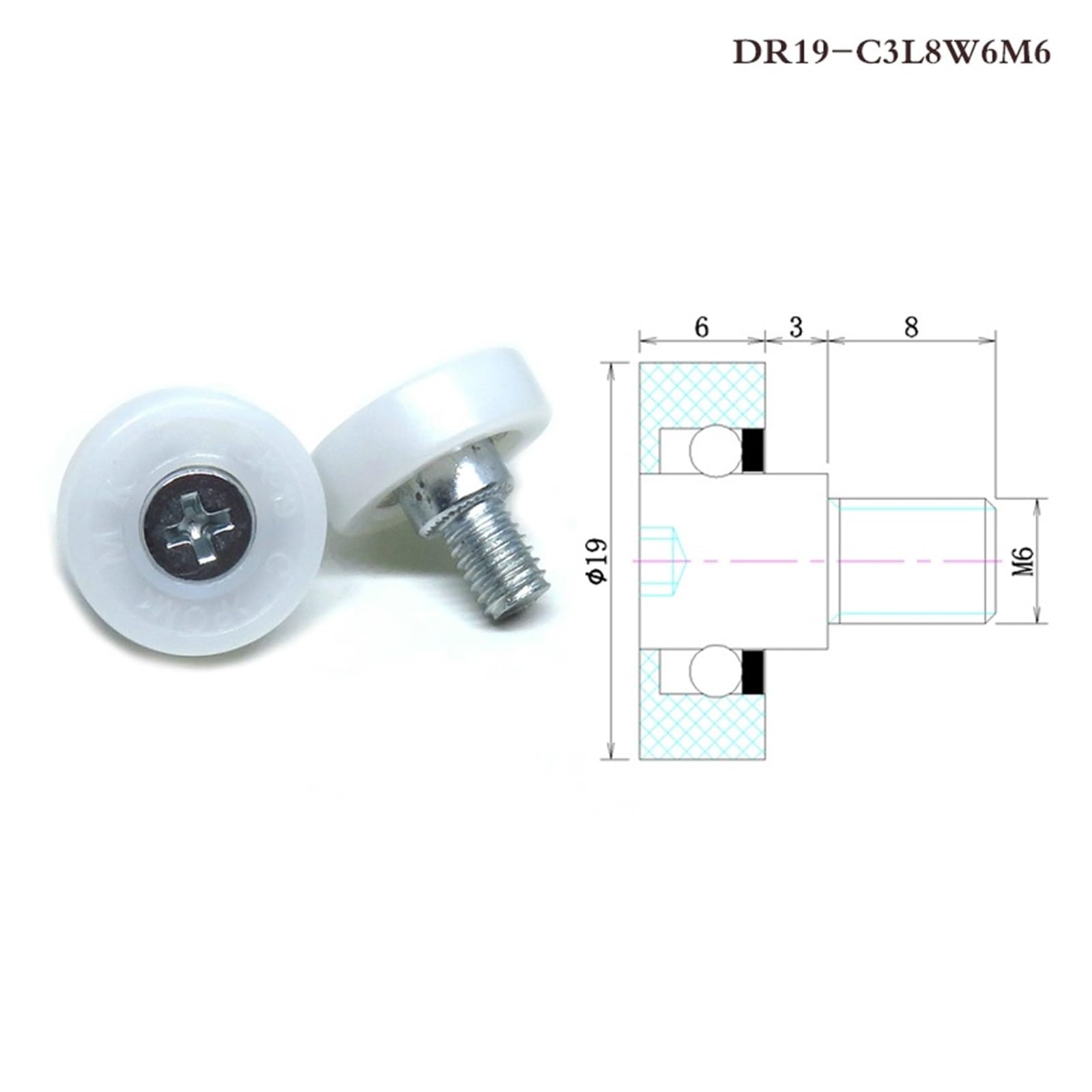 10 sztuk średnica zewnętrzna 19 mm śruba do szuflady POM DR19 C2L8W6M6 prowadnica meblowa koło pasowe do kasy POS (DU22-C2L8W7M6)