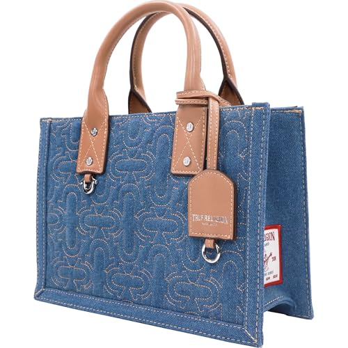 True Religion Bolsa de mão acolchoada, bolsa de mão para o dia a dia com ponto de ferradura, azul