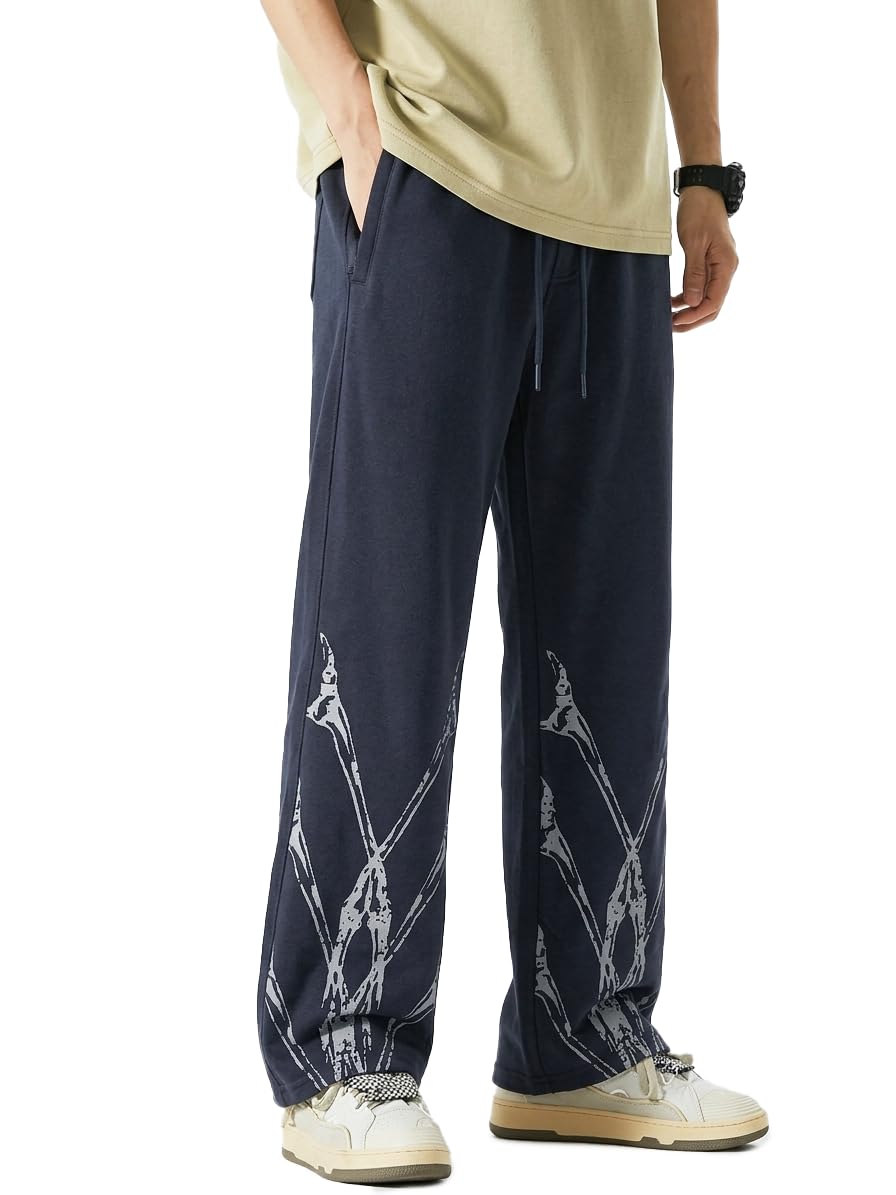 Men's Printed Sweatpants, Drawstring Waist, Straight Leg, Casual Street Style-picture-32