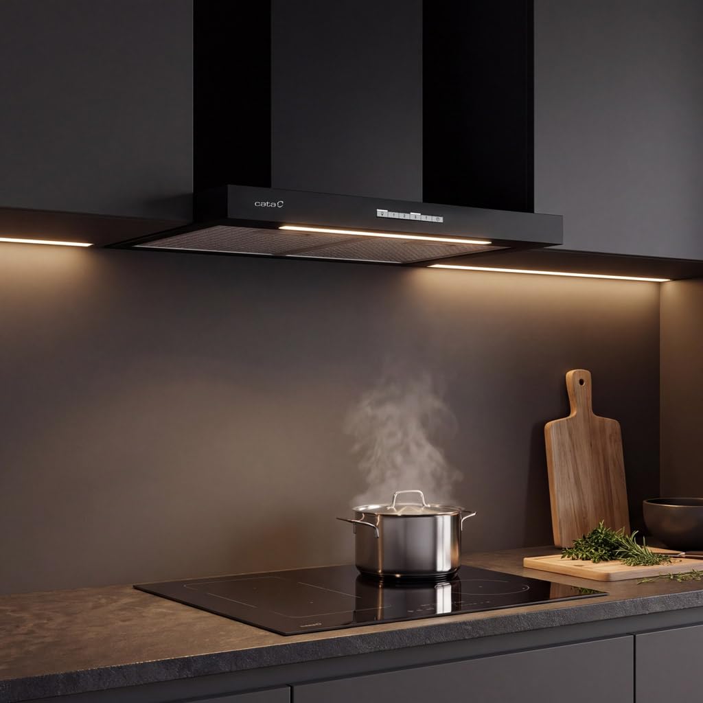 Cata Sygma 6010 BK - Cappa aspirante a 4 livelli di estrazione 3+1 Turbo Pannello di controllo elettronico Motore BT3 Extra Silenzioso Illuminazione LED Filtri Lavabili in Lavastoviglie Larghezza 60