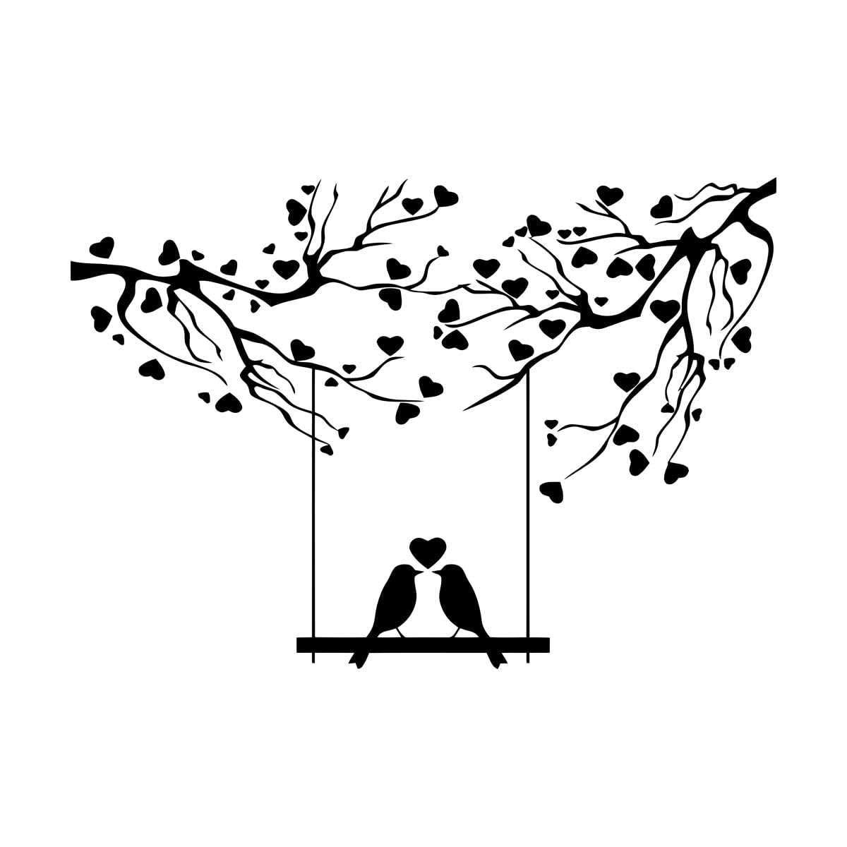Vinyl Wall Decals Birds Tree Branches Heart Love Romance Swing 32x46.6cm Easy Installation Small Black