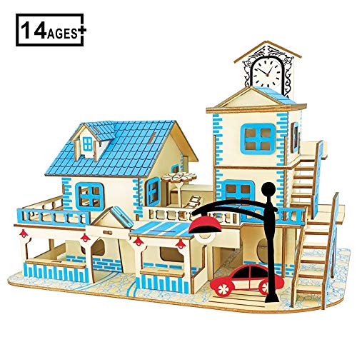 YUELAI 3D Wooden Puzzle,Aegean House Building 3D Puzzle, DIY Educational Toys