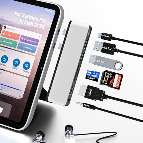 Adaptador Surface Pro 12 multifunción ideal para teletrabajo con ranuras SD y audio de 3.5mm