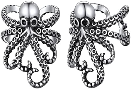 ChicSilver Gothic Punk Octopus Ear Cuff Earrings 925 Sterling Silver Conch Ear Cuffs for Women Adjustable Non Piercing Retro Sea Monster Animal Cartilage Cuffs Hypoallergenic
