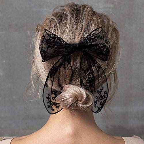 Pagow 3Pcs Lace Bow Hair Clips, Korean-Style Flower Hair-Bow Barrette Hair Accessories, Handmade Hair Decor For Women Girls (3 Colors: White, Black, Beige) #TOP4