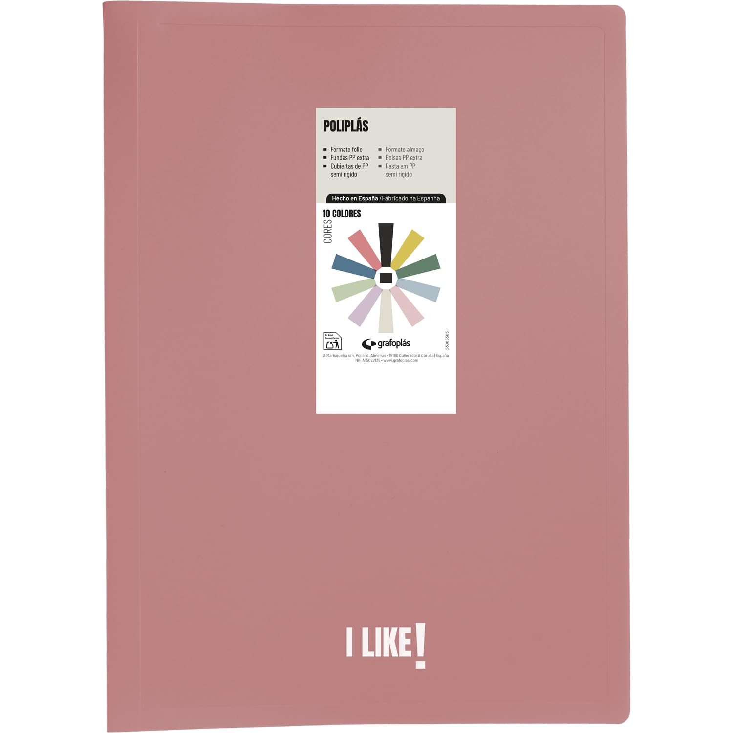 Grafoplas - Classeur à pochettes en plastique like polyplas, 50 pochettes transparentes en polypropylène, format folio, couleur rose, couverture souple, parfait matériel scolaire et de bureau