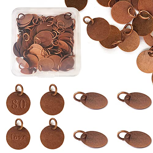 Laozai 80 Pieces Metal Stamping Blanks Brass Material 12mm×0.24mm Ideal for DIY Jewelry Making Bracelets Necklaces Keychains Tags (Copper Red)