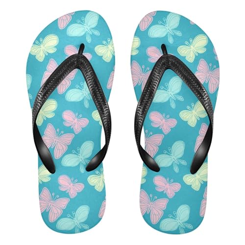 Burbuja Butterflies in Pastel Flip Flops for Women Men, Soft Thong Sandals Rubber Slippers for Pool Beach Essentials