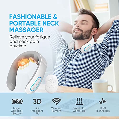 Lovely Bamboo Neck Massager For Pain Relief Deep Tissue, Electric Portable Lymphatic Drainage Massager With Heat, Tens Unit Ems Muscle Stimulator, Neck Massager Gift For Women Men #TOP1