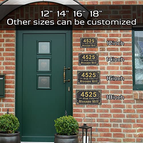 MORIDA Personalized Cast Address Sign House Number Home Address Plaque 12 Inch, Custom Steet House Number Sign, Metal or Acrylic Antique Brass for Outside Vintage