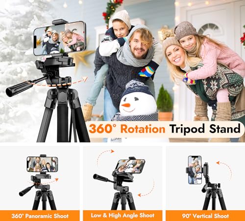 Image of JOILCAN Phone Tripod Stand - 67 inch Aluminum Extendable Tripod with Remote, Portable Tripods for iPhone Photos Selfie & Video, Compatible with iPhone DSLR Camera Projector