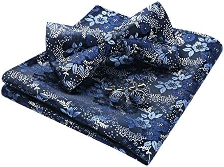 HISDERN Bow Tie Pre-tied Paisley Bow Tie Pocket Square Cufflinks for Dress Shirt and Tuxedo Wedding Formal Bow Tie Handkerchief Set