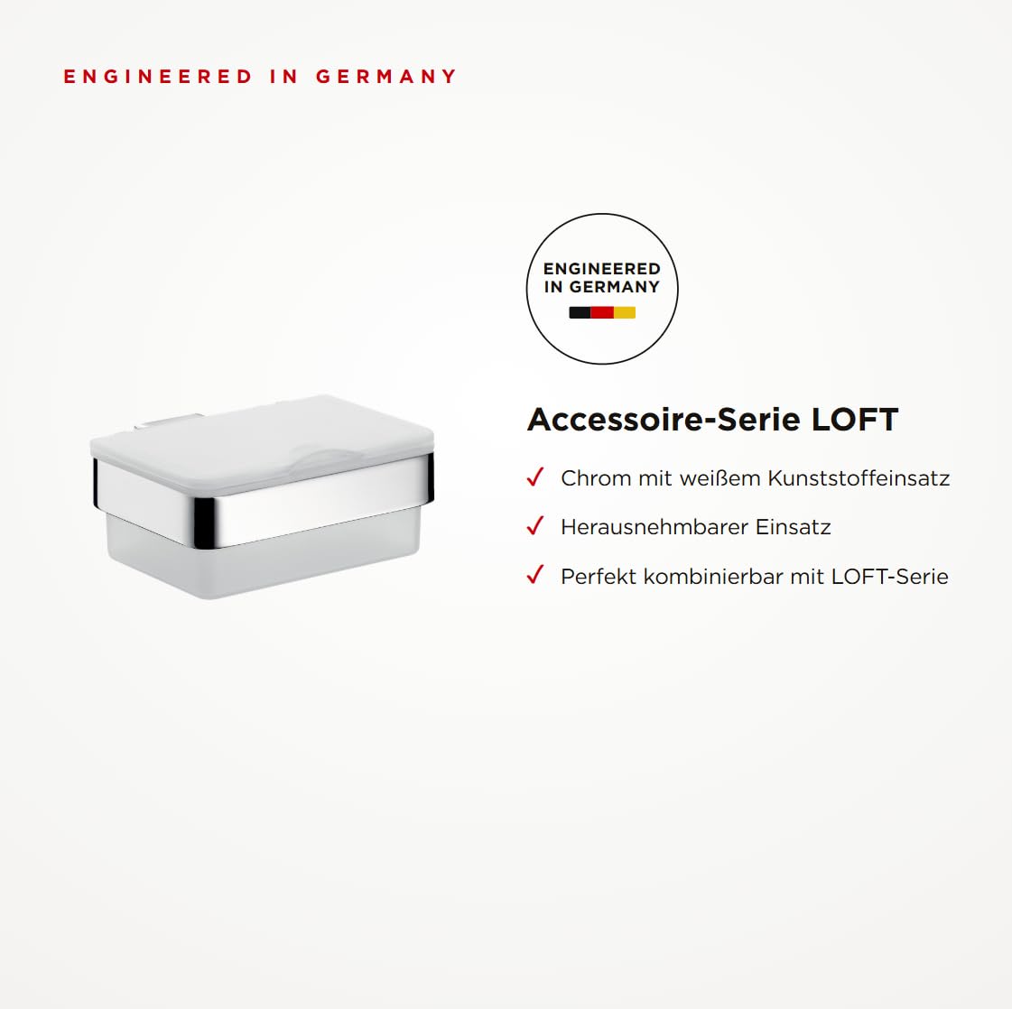 EMCO Loft pudełko na chusteczki nawilżane (tworzywo sztuczne białe/chrom, szerokość 155,5 mm, dozownik wilgotnego papieru do toalety) 53900101, normalne