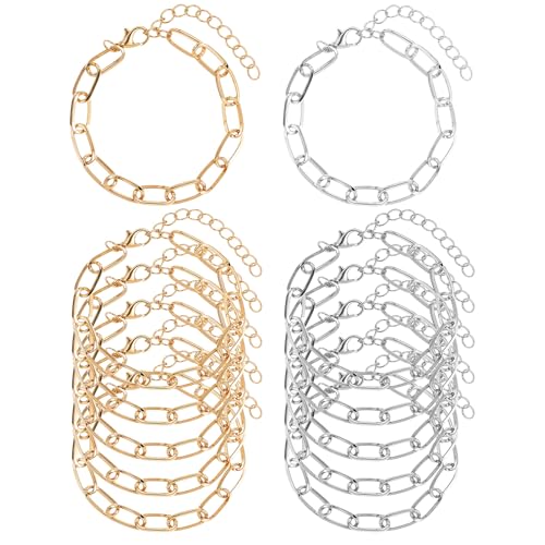 12 Stück Armband Paperclip Set Gliederarmband Elegantes Armband Büroklammer, Armkette Damen Silber, Verstellbare, Moden Kettenarmband, Ketten Armbander, Bracelets Gold Mit Karabinerverschluss 21 Cm