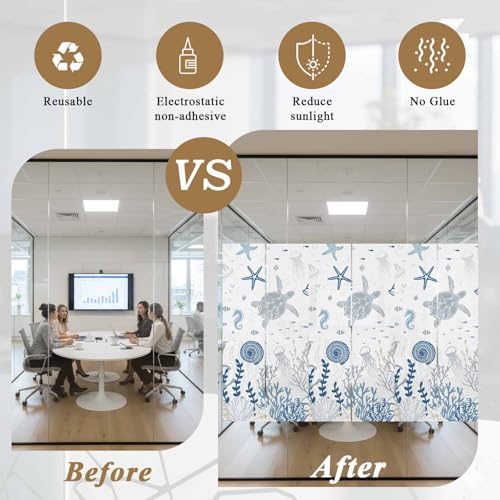 Window Privacy Film Frosted, Blue Coastal Static Cling miniatura 5