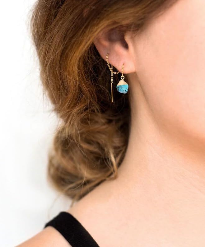 Crystal Dangle Earrings, Long Chain Drop Earrings Gemstone Threader Earrings 14K Gold Plated Earrings for Women Trendy - Image 3