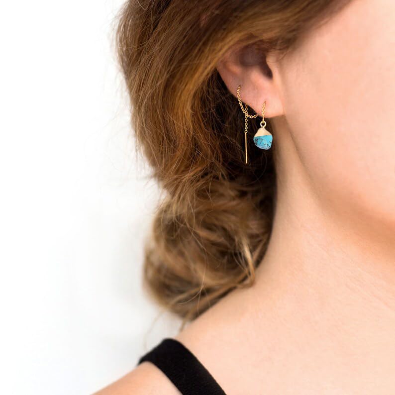 Crystal Dangle Earrings, Long Chain Drop Earrings Gemstone Threader Earrings 14K Gold Plated Earrings for Women Trendy3