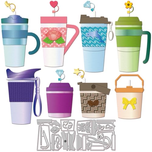 GLOBLELAND Troqueles de corte en forma de vaso para manualidades, álbumes de recortes, flores de metal, moldes de café, estampado de sombrero de paja, troquelado para hacer tarjetas, álbum de fotos,