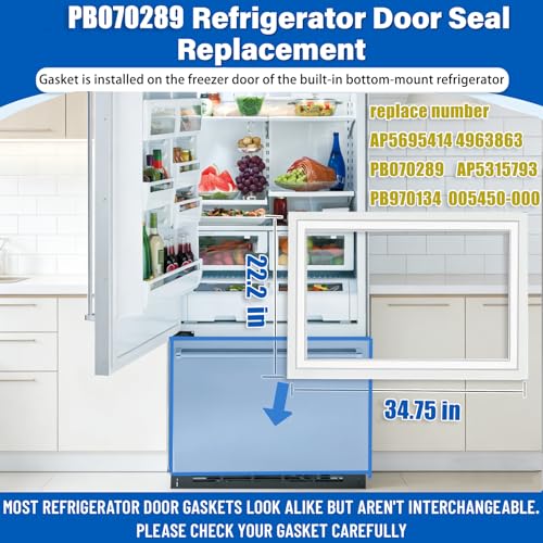 Image of Upgraded PB070289 005450-000 Refrigerator Door Gasket Replacement Compatible with Viking Built-in refrigerator DDBB363 VCBB363, 34.75″x22.2″ AP5695414 Replace PB970134 AP5315793 Bottom Freezer Gasket